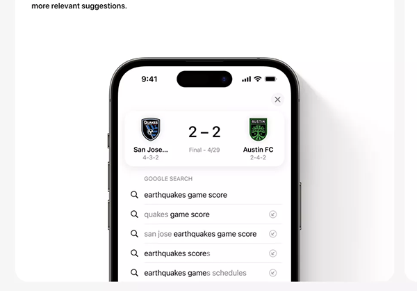 Cải thiện tốc độ tìm kiếm và gợi ý cũng là một ưu điểm của Safari với iOS 17